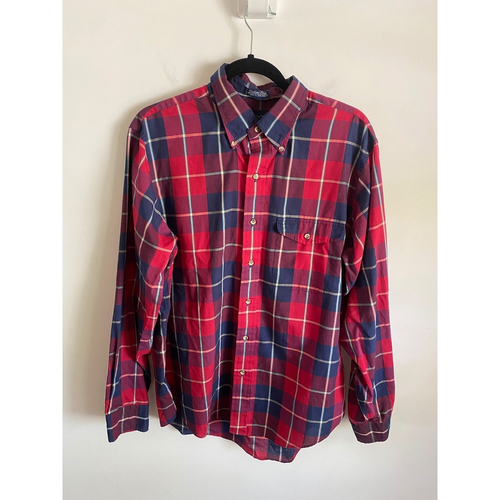 Gant Foxhunt Plaid Shirt Mens Large Red Navy Blue Button Down Long Sleeve Cotton